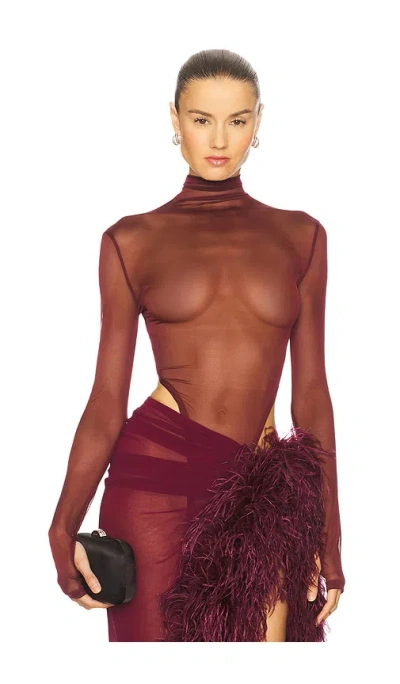 Bronx And Banco Langarm-body Aus Mesh-material Gaia In Burgundy