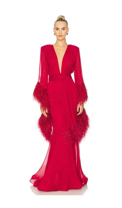 Bronx And Banco Geisha V-neck Gown In Red