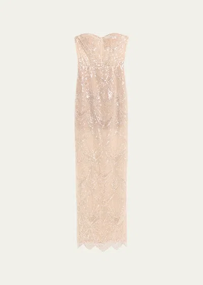 Bronx And Banco Giselle Blanc Strapless Bead & Sequin Gown In White