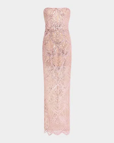 Bronx And Banco Giselle Strapless Bead & Sequin Column Gown In Blush