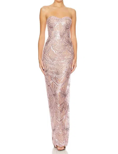 Bronx And Banco Gizelle Embellished Column Gown In Blush In Gold