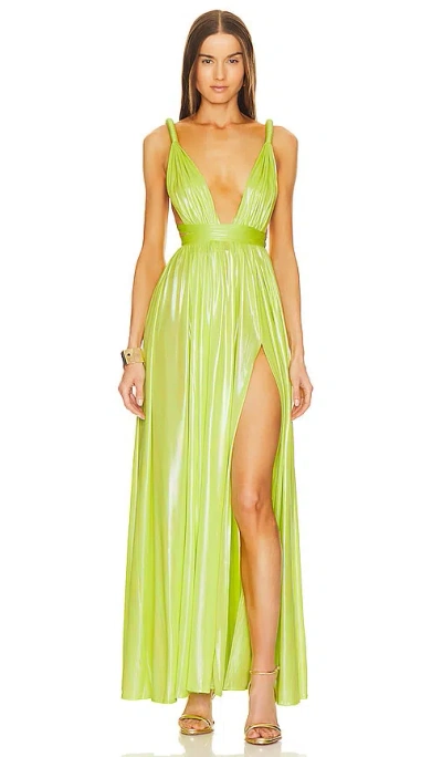 Bronx And Banco Women's Goddess Metallic Floor-length Gown In Neon Yellow