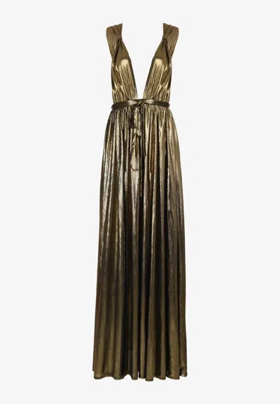 Bronx And Banco Goddess Metallic Gown In Gold