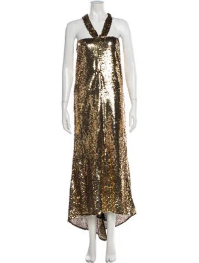 Pre-owned Bronx And Banco Halterneck Long Dress In Gold