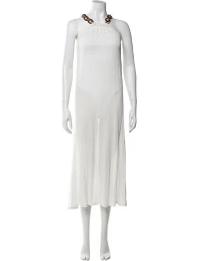 Pre-owned Bronx And Banco Halterneck Long Dress W/ Tags In White