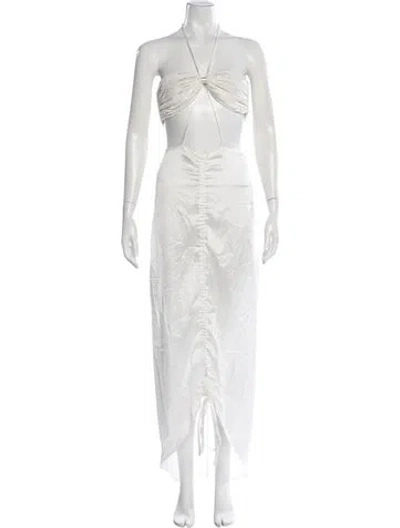 Pre-owned Bronx And Banco Halterneck Long Dress In White