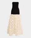 Bronx And Banco Harper Strapless Applique Gown In Blackbeige