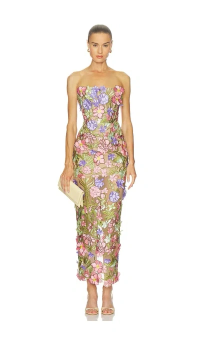 Bronx And Banco Iris Floral Maraya Strapless Ankle Dress In Multi