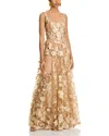 Bronx And Banco Jasmine Embroidered Strapless Column Gown In Gold
