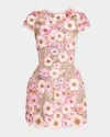 Bronx And Banco Jasmine Embroidered Floral Applique Mini Dress In Pastel Pink Multi