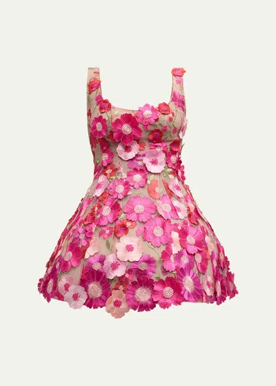 Bronx And Banco Jasmine Floral Applique Fit-&-flare Mini Dress In Pinkfloral