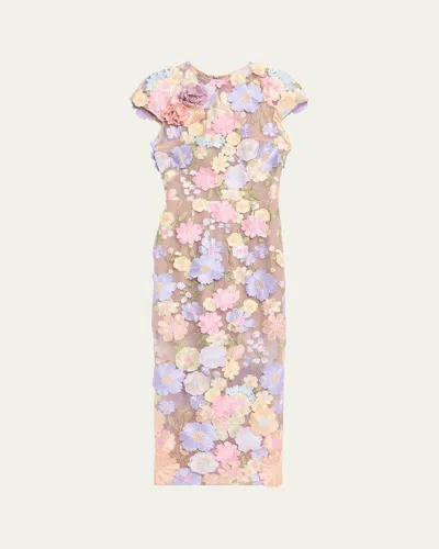 Bronx And Banco Jasmine Floral-embroidered Midi Sheath Dress In Pastel Multi