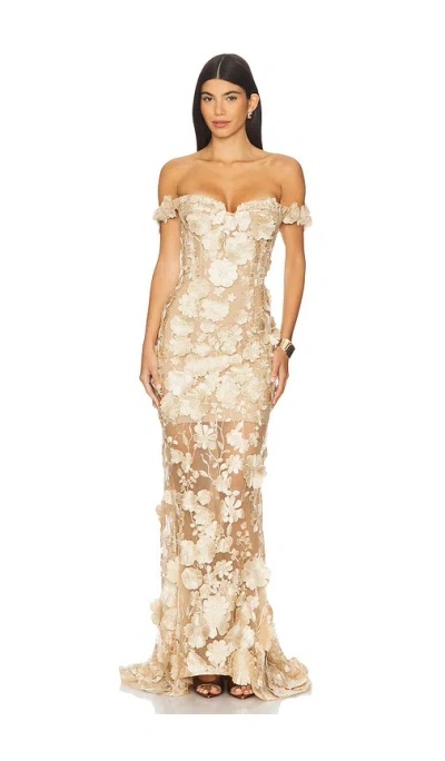 Bronx And Banco Jasmine Off The Shoulder Gown In Neutral