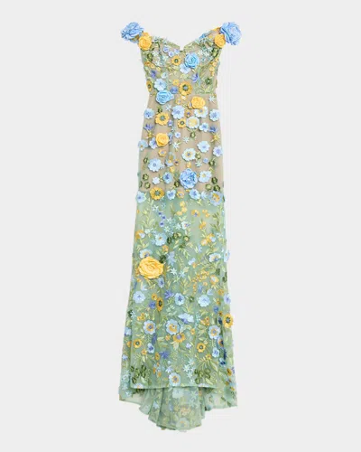 Bronx And Banco Portofino Floral Jasmine Off The Shoulder Gown In Multi