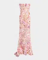 Bronx And Banco Jasmine Strapless Floral-embroidered Gown In Pastel Pink Multi
