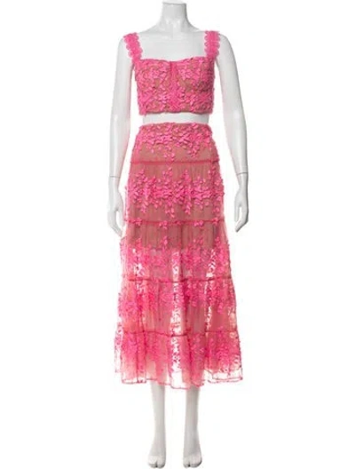 Pre-owned Bronx And Banco Lace Floral Print Skirt Set W/ Tags In Pink