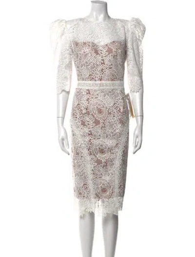 Pre-owned Bronx And Banco Lace Pattern Knee-length Dress In White