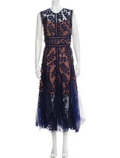 Pre-owned Bronx And Banco Lace Pattern Long Dress In Blue
