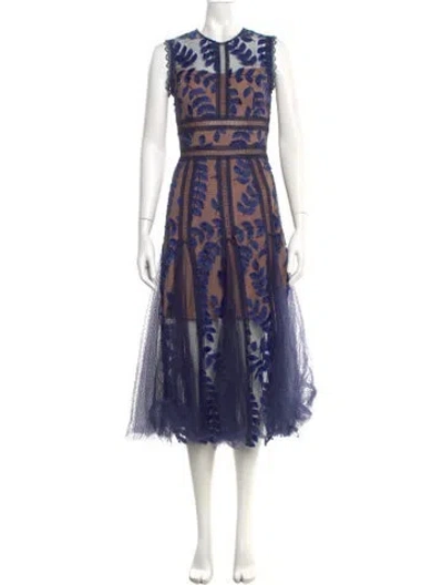 Pre-owned Bronx And Banco Lace Pattern Long Dress In Blue