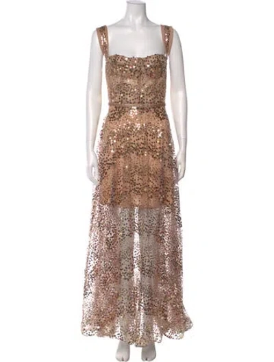 Pre-owned Bronx And Banco Lace Pattern Long Dress In Neutral