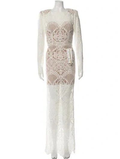 Pre-owned Bronx And Banco Lace Pattern Long Dress In Neutrals
