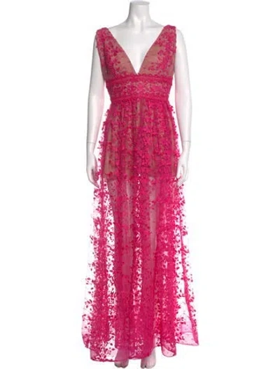 Pre-owned Bronx And Banco Lace Pattern Long Dress In Pink