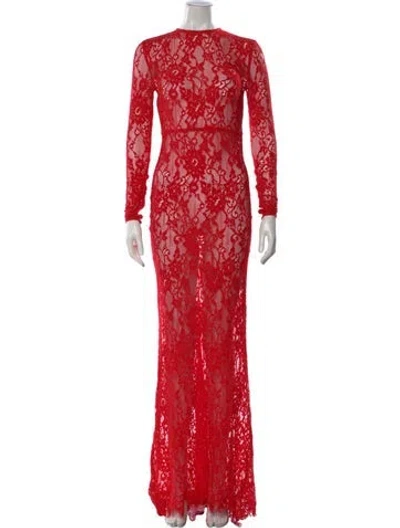 Pre-owned Bronx And Banco Lace Pattern Long Dress In Red