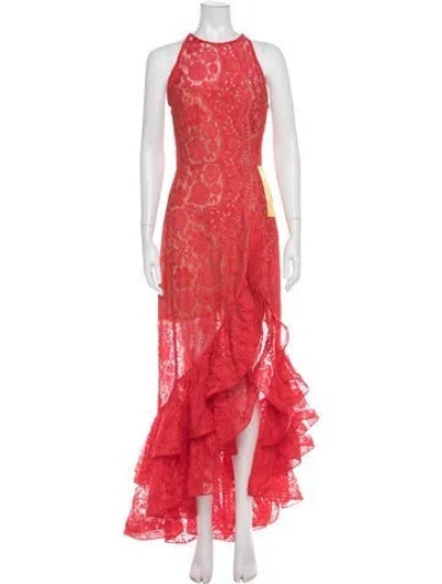 Pre-owned Bronx And Banco Lace Pattern Long Dress In Red
