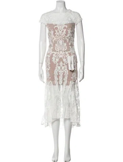 Pre-owned Bronx And Banco Lace Pattern Long Dress W/ Tags In White