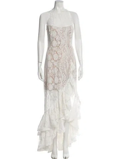 Pre-owned Bronx And Banco Lace Pattern Long Dress In White