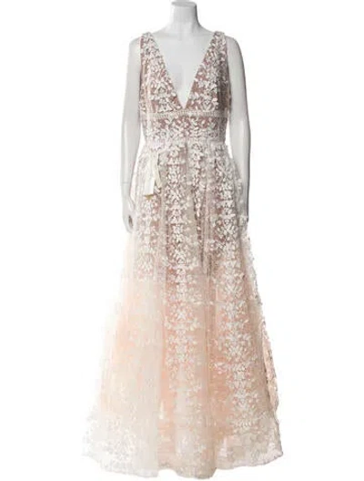 Pre-owned Bronx And Banco Lace Pattern Long Dress In White