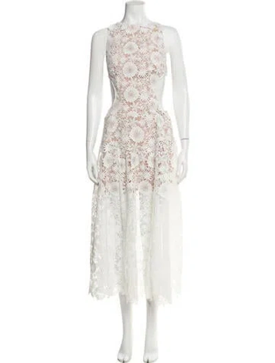Pre-owned Bronx And Banco Lace Pattern Long Dress In White