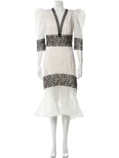 Pre-owned Bronx And Banco Lace Pattern Long Dress In White