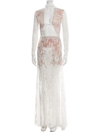 Pre-owned Bronx And Banco Lace Pattern Long Dress In White