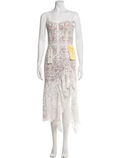 Pre-owned Bronx And Banco Lace Pattern Long Dress In White