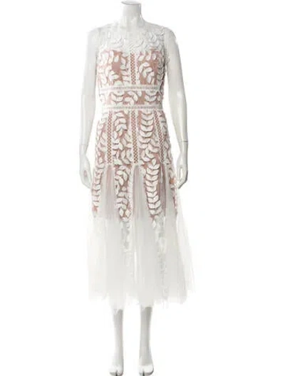 Pre-owned Bronx And Banco Lace Pattern Long Dress In White