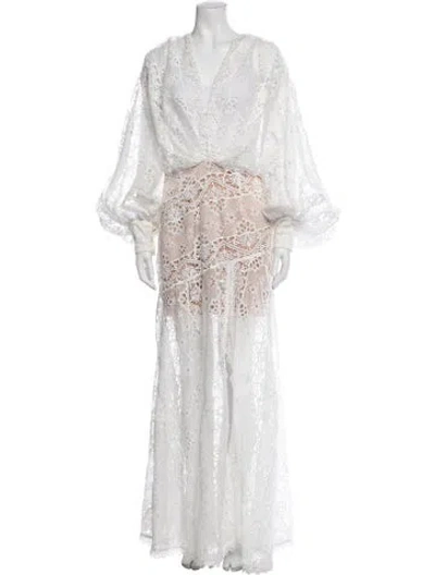 Pre-owned Bronx And Banco Lace Pattern Long Dress In White