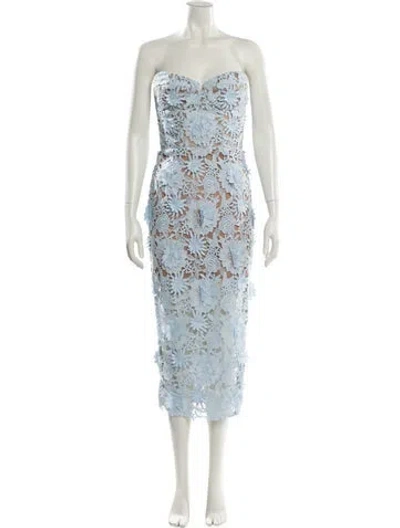 Pre-owned Bronx And Banco Lace Pattern Midi Length Dress In Blue