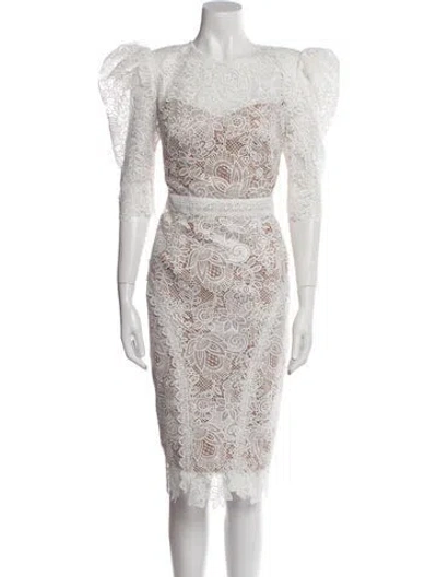 Pre-owned Bronx And Banco Lace Pattern Midi Length Dress In Neutral
