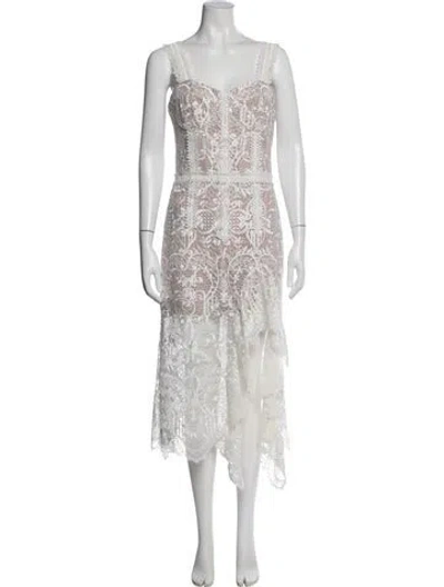 Pre-owned Bronx And Banco Lace Pattern Midi Length Dress In Neutral