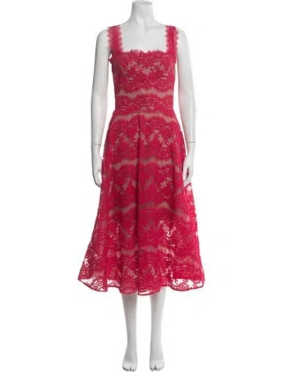 Pre-owned Bronx And Banco Lace Pattern Midi Length Dress In Pink