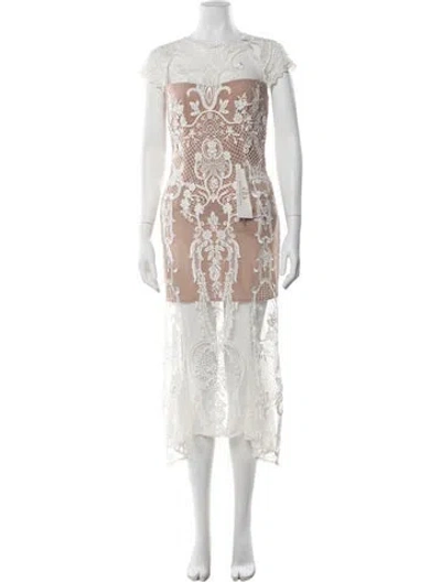 Pre-owned Bronx And Banco Lace Pattern Midi Length Dress W/ Tags In White