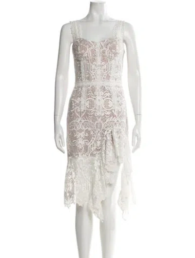 Pre-owned Bronx And Banco Lace Pattern Midi Length Dress In White