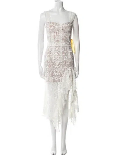 Pre-owned Bronx And Banco Lace Pattern Midi Length Dress In White