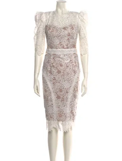 Pre-owned Bronx And Banco Lace Pattern Midi Length Dress In White