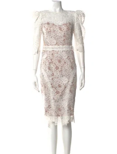 Pre-owned Bronx And Banco Lace Pattern Midi Length Dress In White