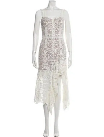 Pre-owned Bronx And Banco Lace Pattern Midi Length Dress In White