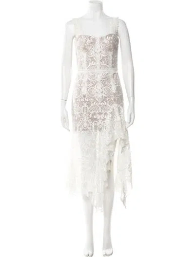 Pre-owned Bronx And Banco Lace Pattern Midi Length Dress In White