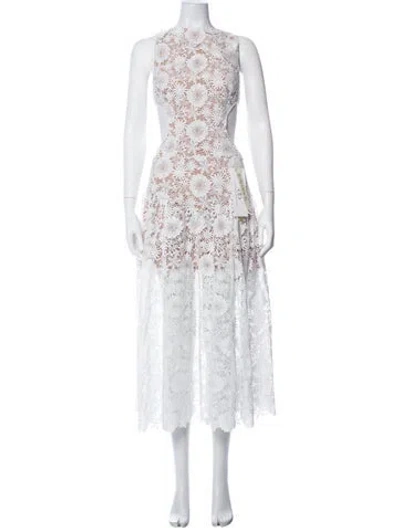 Pre-owned Bronx And Banco Lace Pattern Midi Length Dress In White
