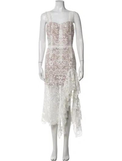 Pre-owned Bronx And Banco Lace Pattern Midi Length Dress In White